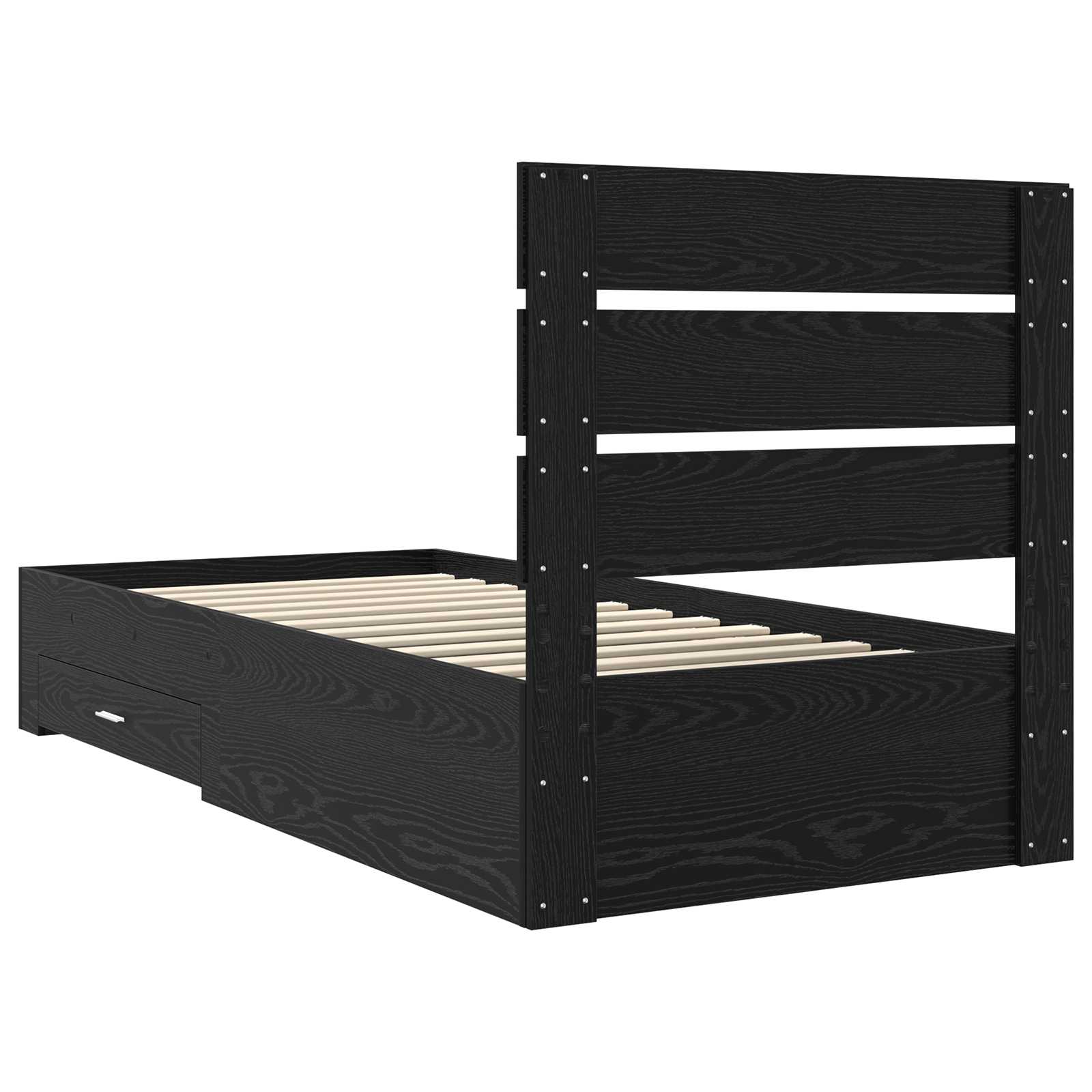 Cadru de pat cu sertar Stejar Negru 90 x 190 cm Lemn compozit GartenMobel Dekor
