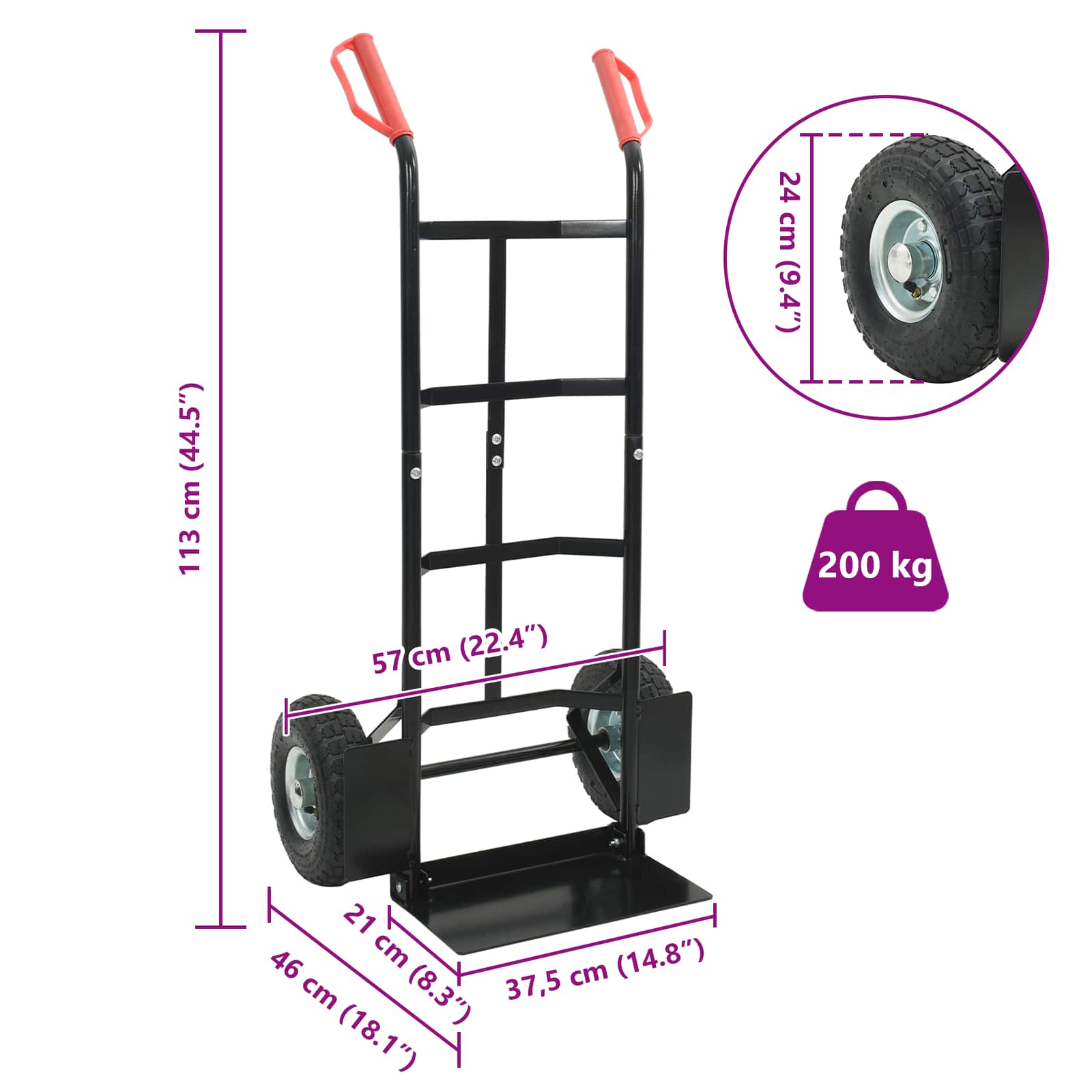 Cărucior manual Negru și roșu 57 x 46 x 113 cm Oțel GartenMobel Dekor