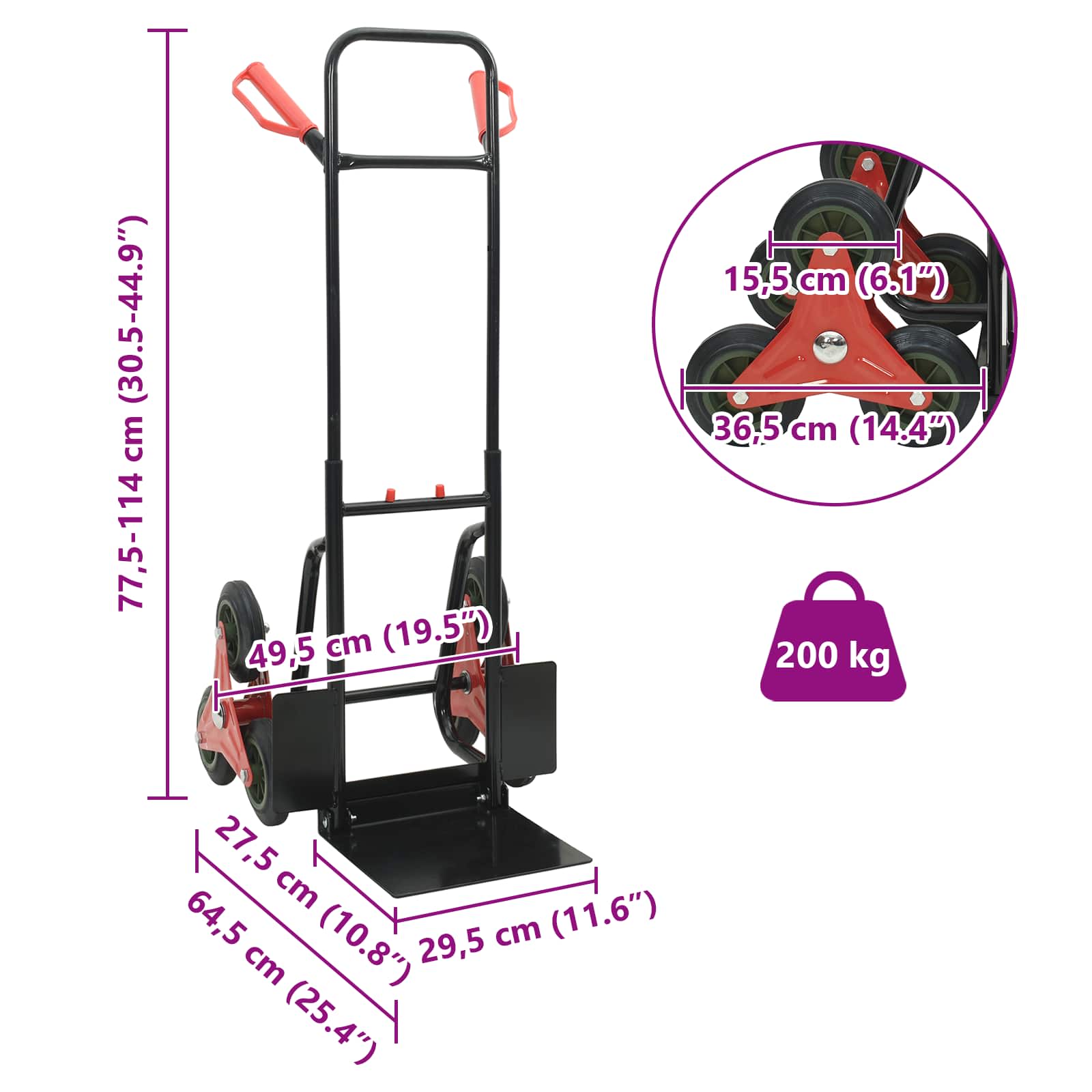 Cărucior manual Negru și roșu 64.5 x 49.5 x 114 cm Oțel GartenMobel Dekor