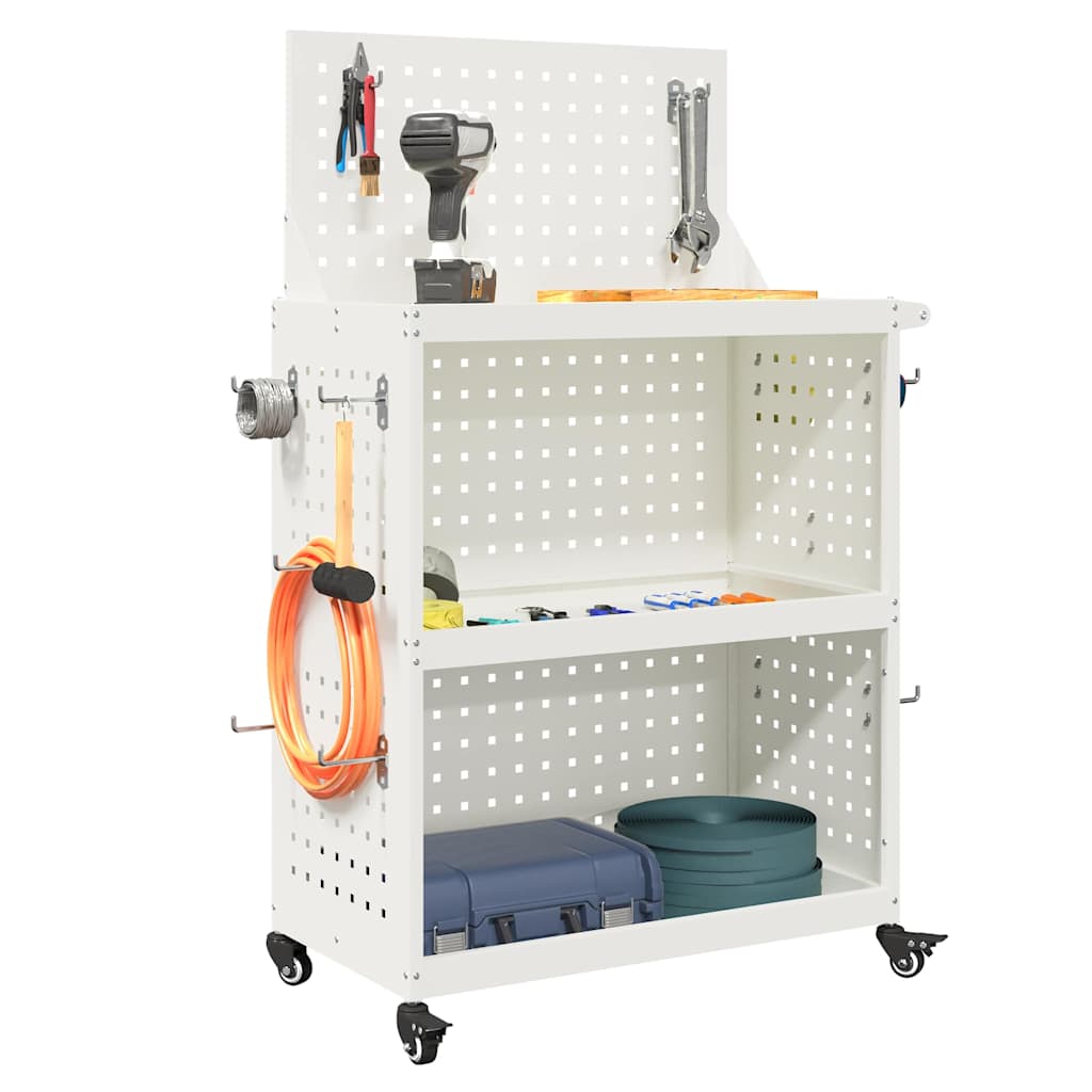 Cărucior pentru unelte cu raft cu roata Alb 65 x 35 x 111 cm GartenMobel Dekor