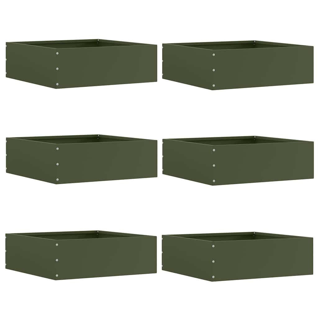 Margine pentru gazon 6 pcs Verde măsliniu 40 x 40 x 13 cm Oțel GartenMobel Dekor