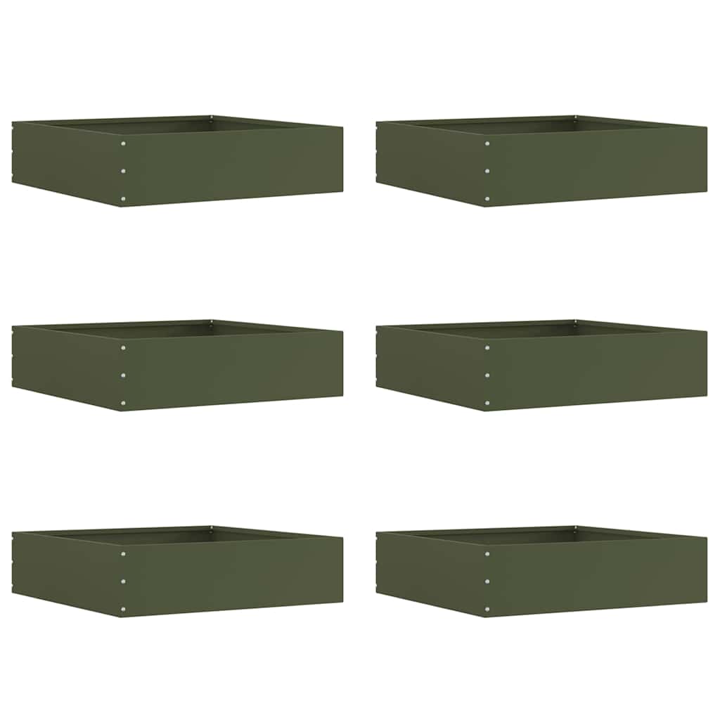 Margine pentru gazon 6 pcs Verde măsliniu 50 x 50 x 13 cm Oțel GartenMobel Dekor