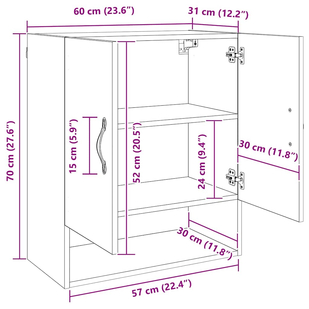Dulap de perete Lemn vechi 60 x 31 x 70 cm Lemn compozit GartenMobel Dekor