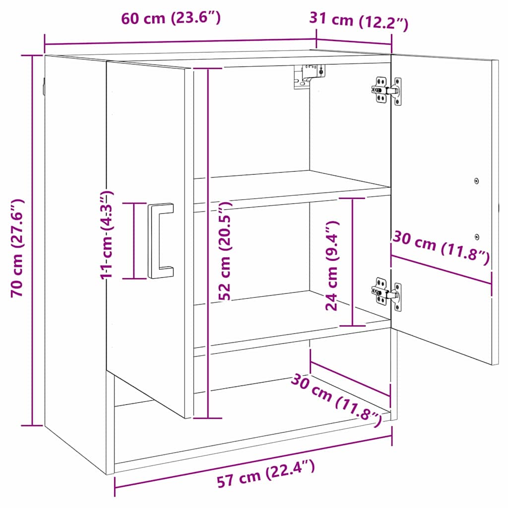 Dulap de perete Lemn vechi 60 x 31 x 70 cm Lemn compozit GartenMobel Dekor