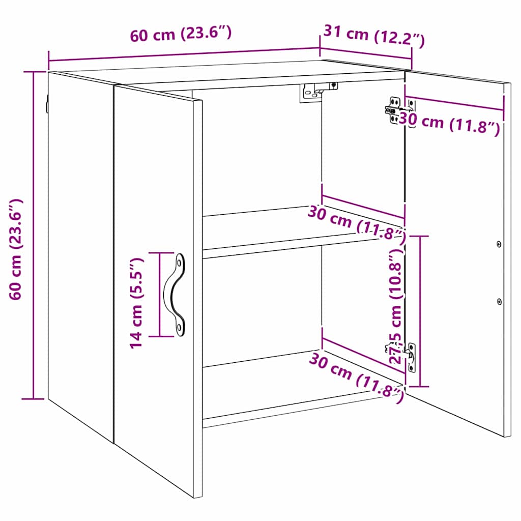 Dulap de perete stejar artizanal 60 x 31 x 60 cm Lemn compozit GartenMobel Dekor