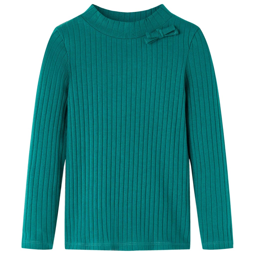 Tricou de copii cu mâneci lungi, tricot cu nervuri, verde închis, 104 GartenMobel Dekor