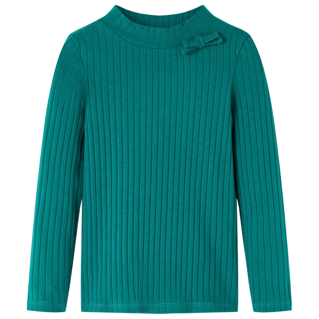 Tricou de copii cu mâneci lungi, tricot cu nervuri, verde închis, 116 GartenMobel Dekor