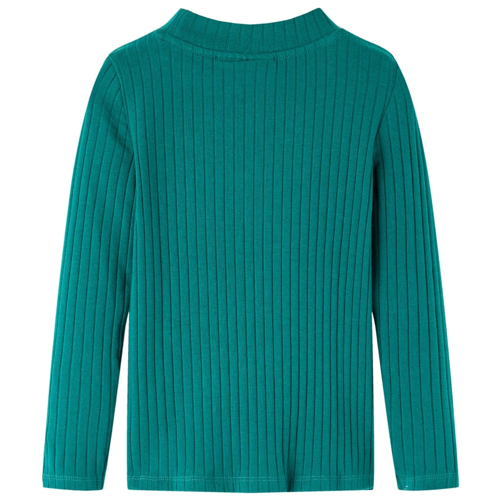 Tricou de copii cu mâneci lungi, tricot cu nervuri, verde închis, 128 GartenMobel Dekor