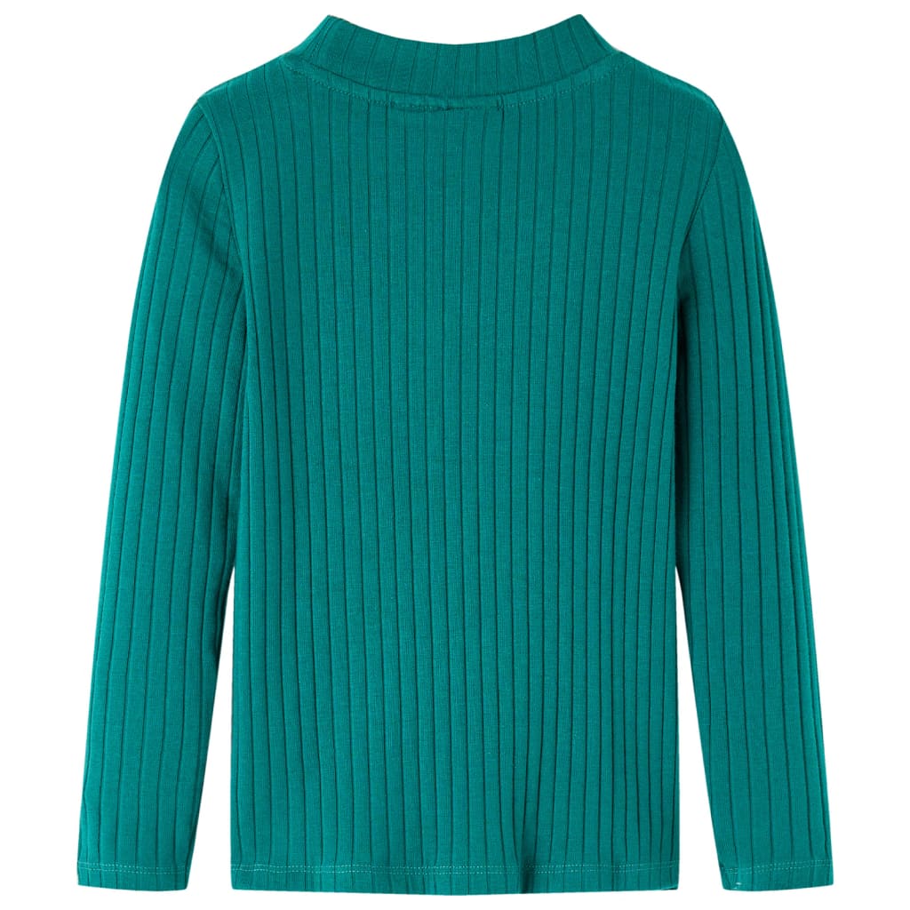 Tricou de copii cu mâneci lungi, tricot cu nervuri, verde închis, 140 GartenMobel Dekor
