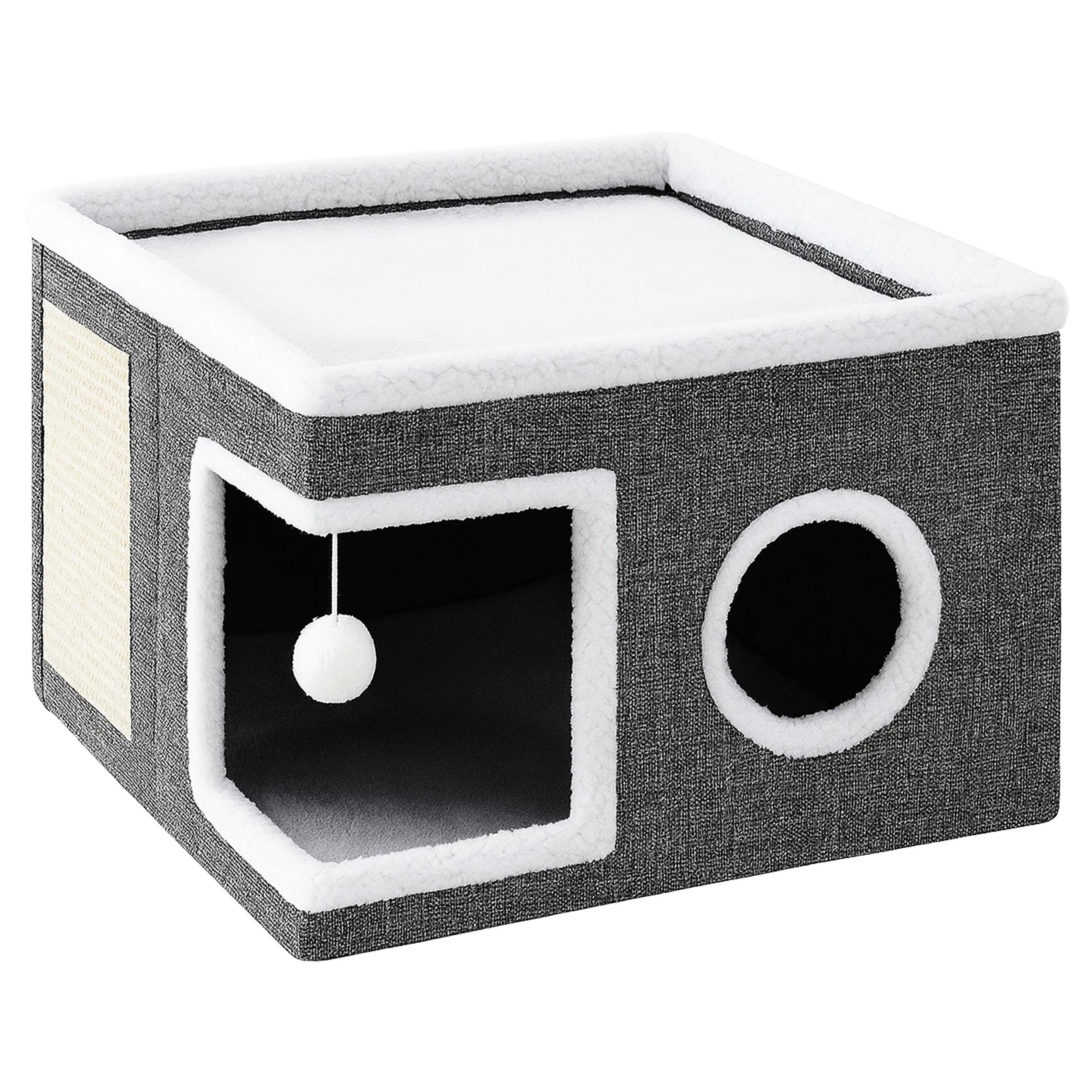 Ansamblu de zgariat pentru pisici cu casuta si pat superior, cu jucarie, 42x42x30 cm Household NewTrend