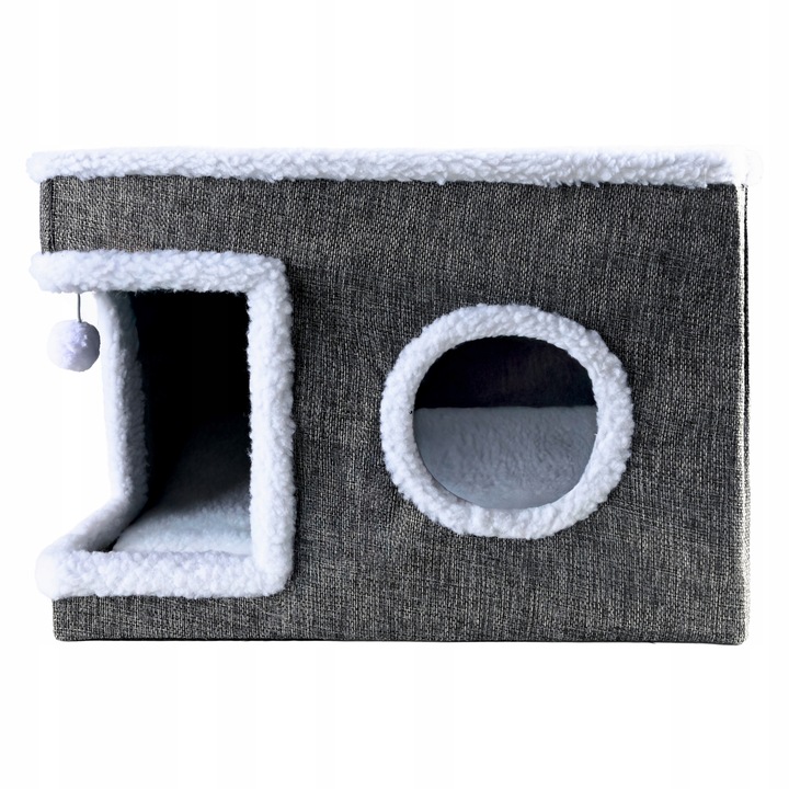 Ansamblu de zgariat pentru pisici cu casuta si pat superior, cu jucarie, 42x42x30 cm Household NewTrend