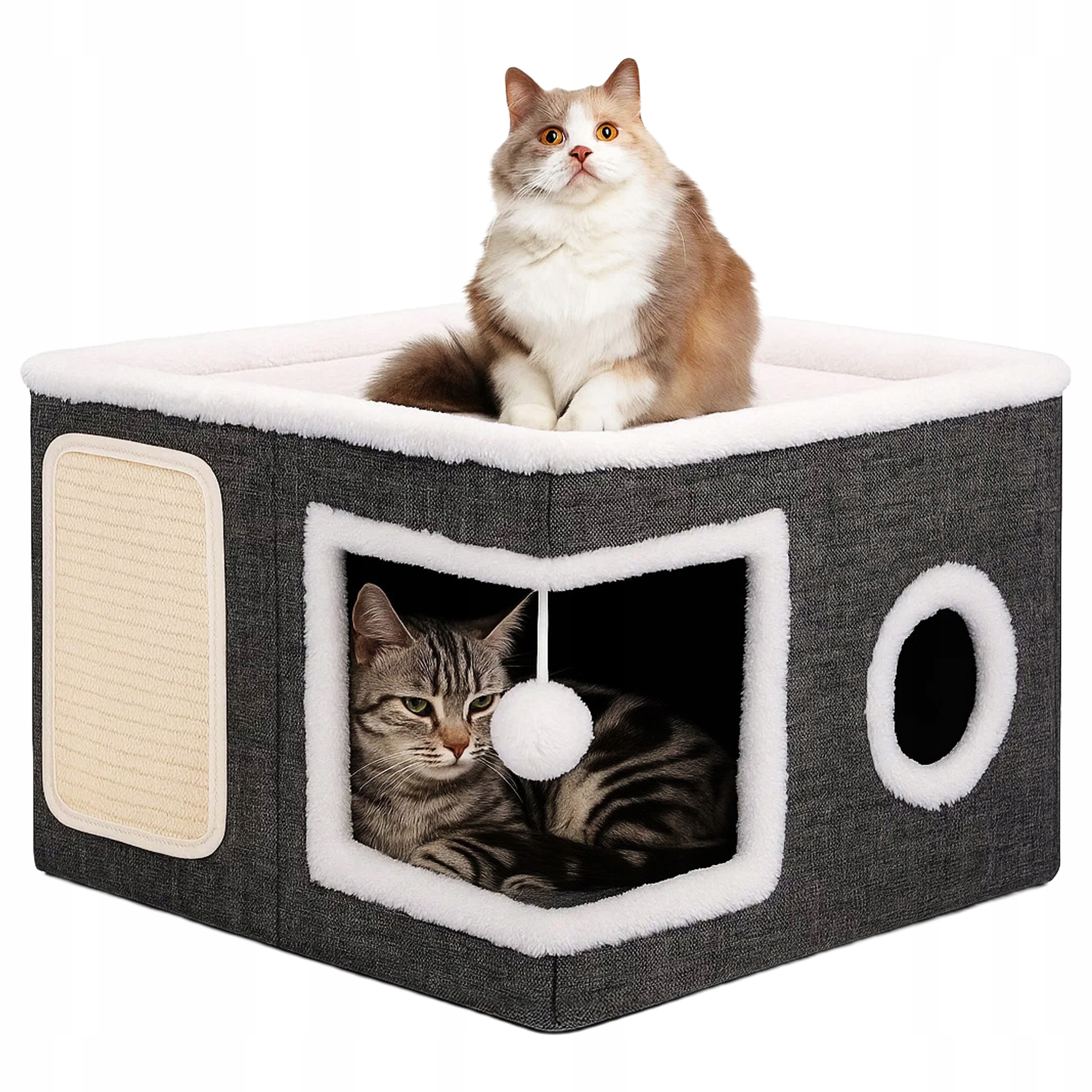 Ansamblu de zgariat pentru pisici cu casuta si pat superior, cu jucarie, 42x42x30 cm Household NewTrend