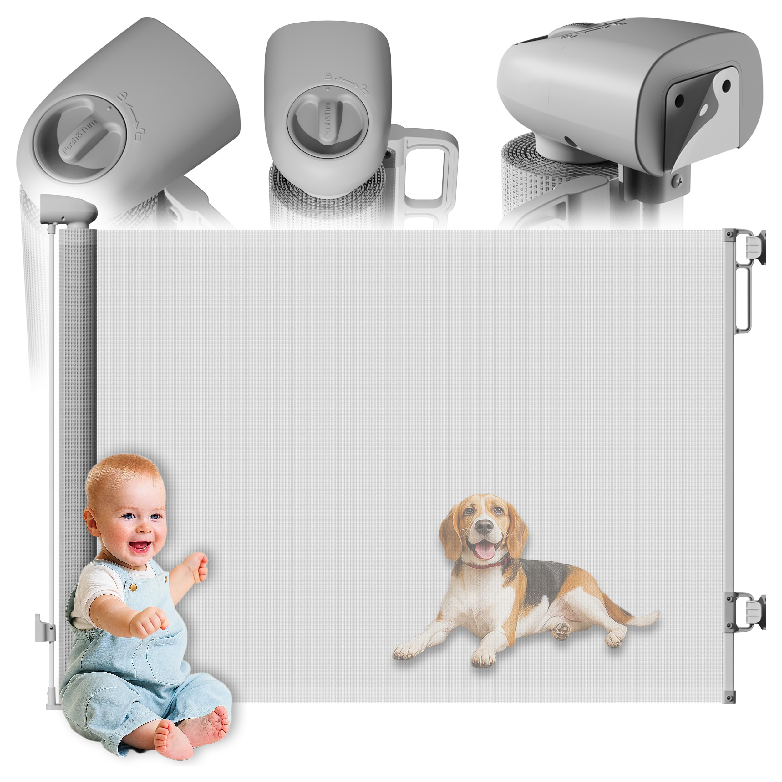 Bariera de siguranta pentru copii din material textil, reglabila, 78x150 cm, gri Household NewTrend