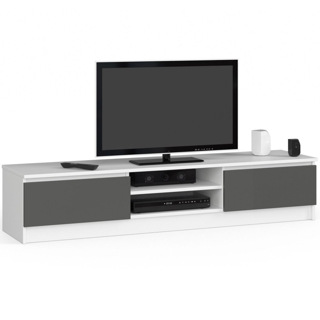 Comoda TV cu 2 usi si rafturi centrale, PAL laminat, 160x40x33 cm, alb si gri Household NewTrend