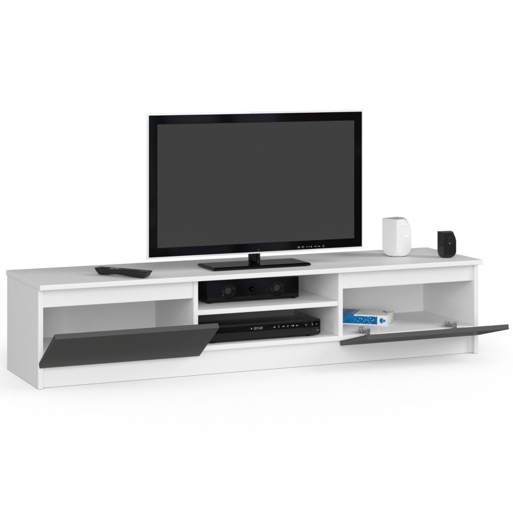 Comoda TV cu 2 usi si rafturi centrale, PAL laminat, 160x40x33 cm, alb si gri Household NewTrend