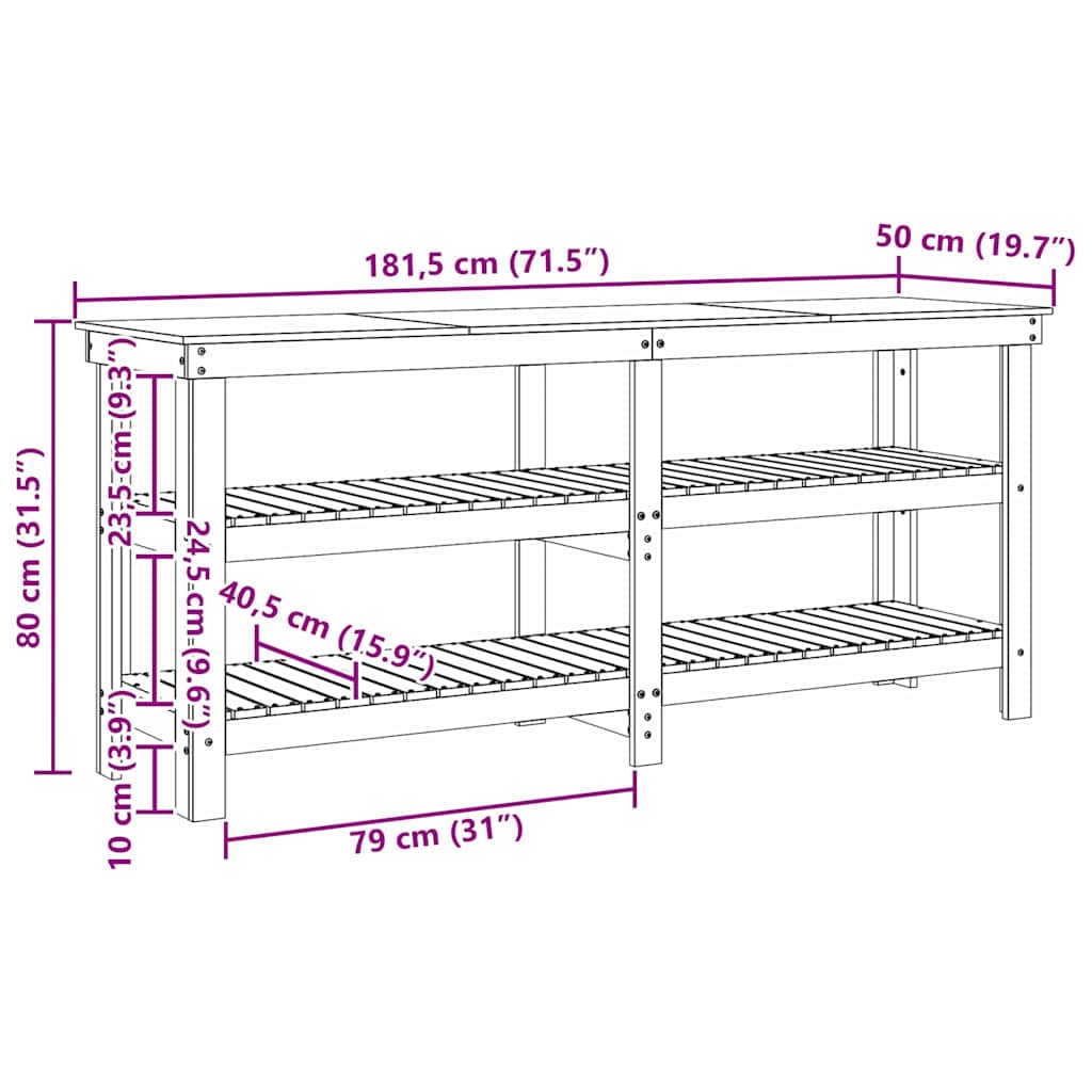 Banc de lucru cu raft Maroniu cerat 181.5 x 50 x 80 cm GartenMobel Dekor