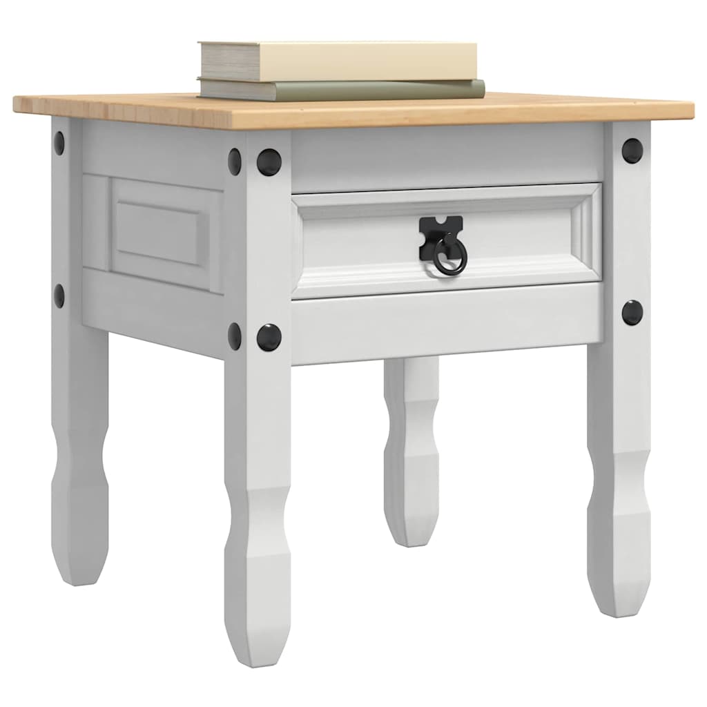 Masă laterală cu sertar Alb 50 x 50 x 50 cm Lemn de pin masiv GartenMobel Dekor