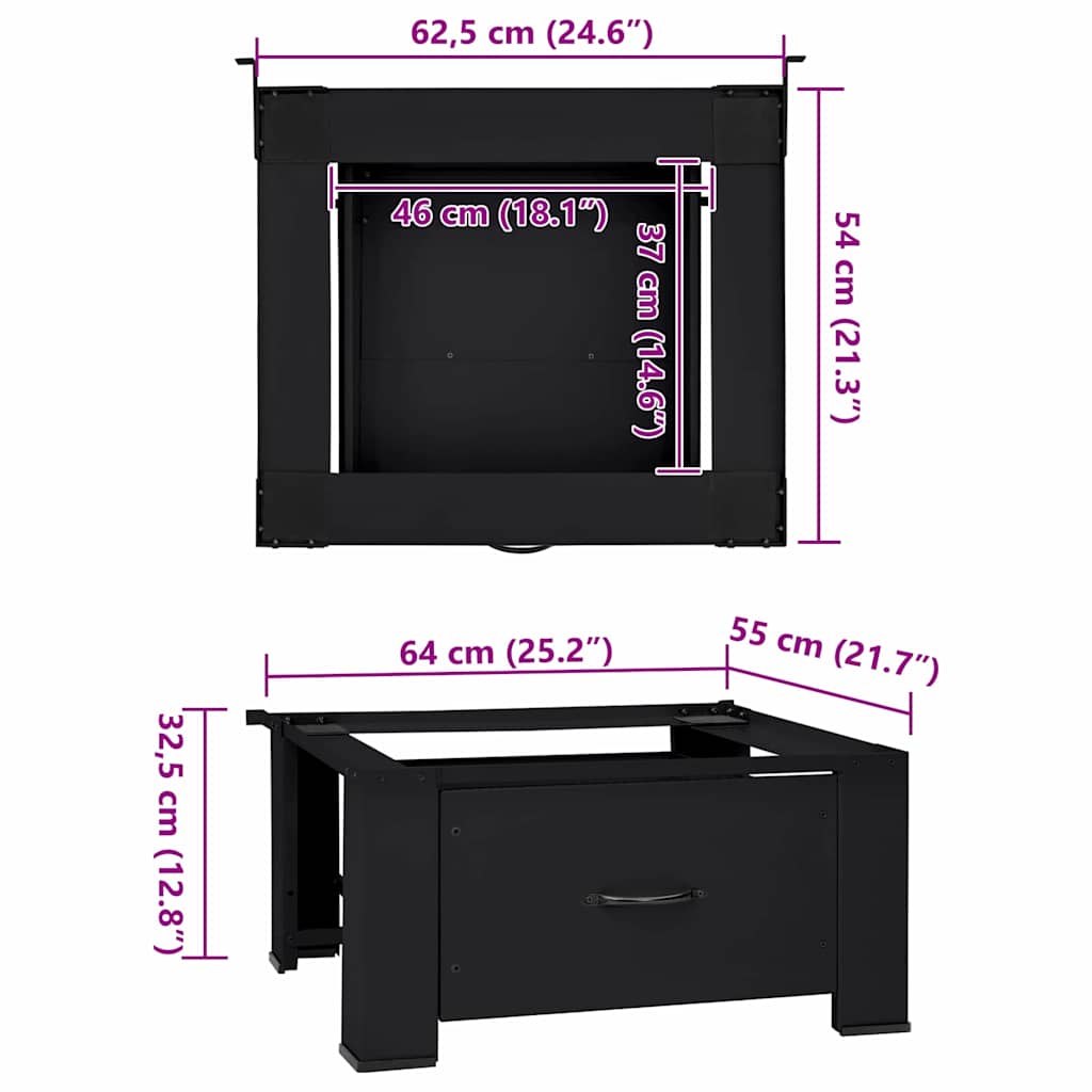 Suport pentru mașina de spălat Negru 64 x 55 x 32.5 cm Oțel GartenMobel Dekor