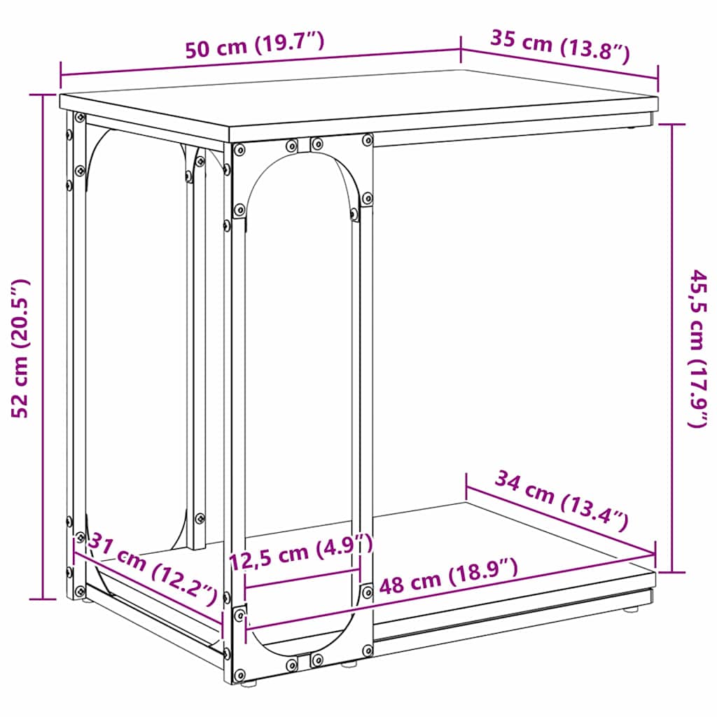 Masă laterală Stejar Artizanal 50 x 35 x 52 cm Lemn compozit GartenMobel Dekor