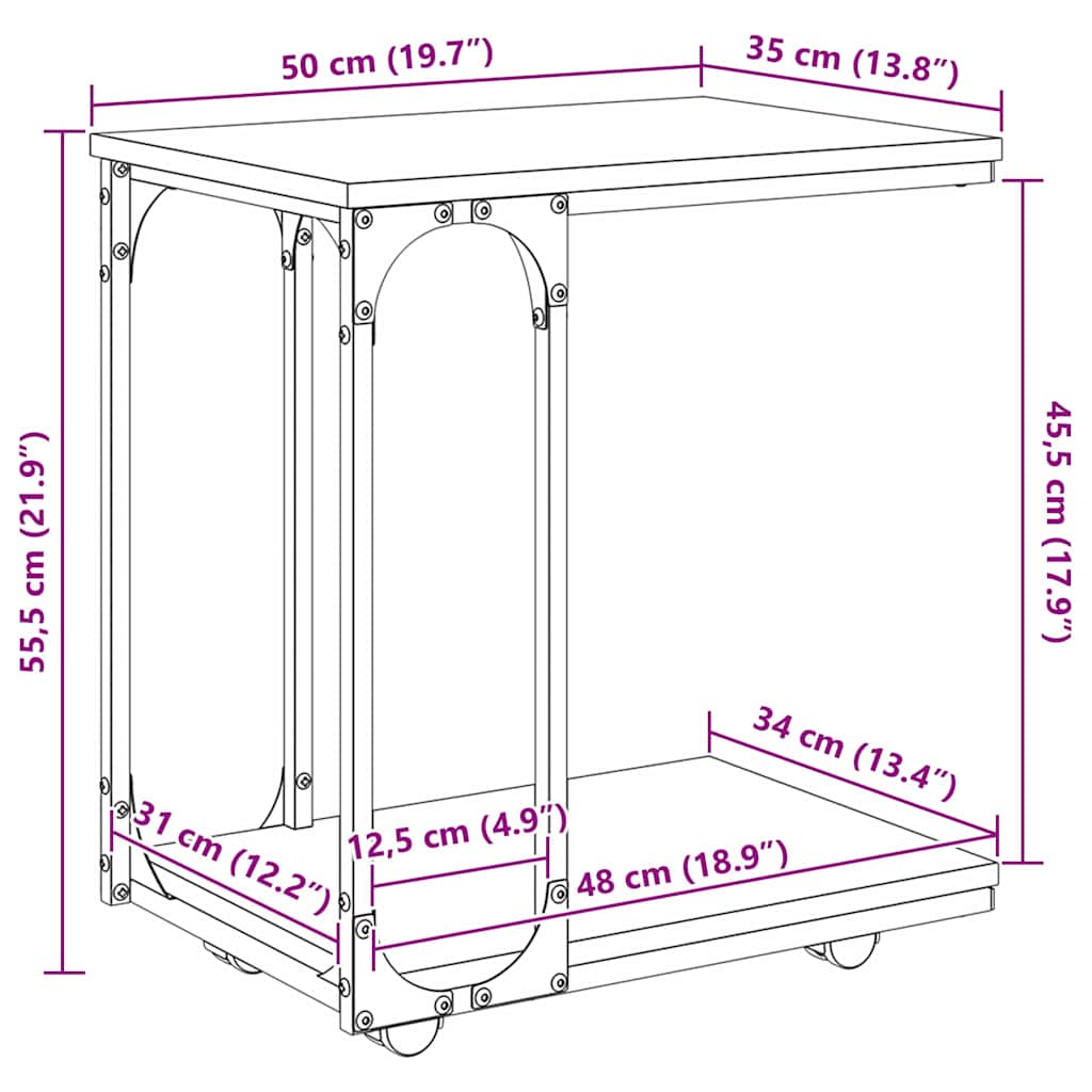 Masă laterală Stejar Artizanal 50 x 35 x 55.5 cm Lemn compozit GartenMobel Dekor