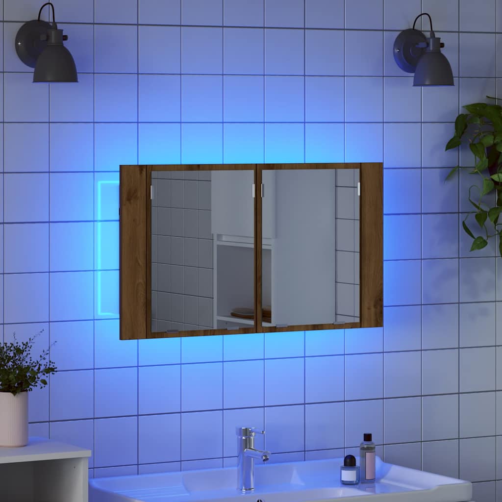 Dulap cu oglindă pentru baie Stejar Artizanal 80 x 12 x 45 cm GartenMobel Dekor