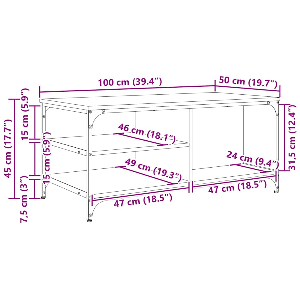 Masă de cafea Stejar Negru 100 x 50 x 45 cm Lemn compozit GartenMobel Dekor