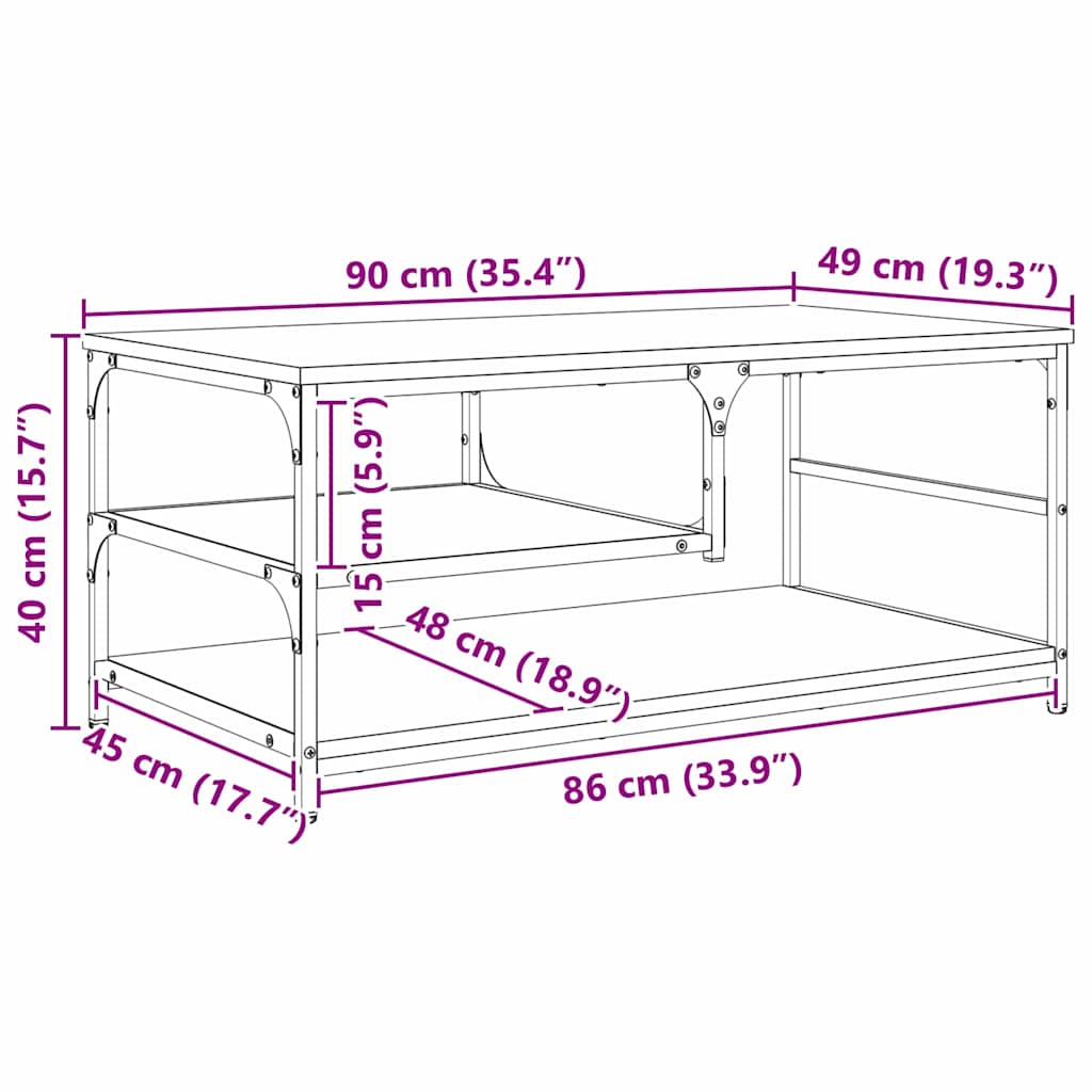 Masă de cafea Stejar Negru 90 x 49 x 40 cm Lemn compozit GartenMobel Dekor