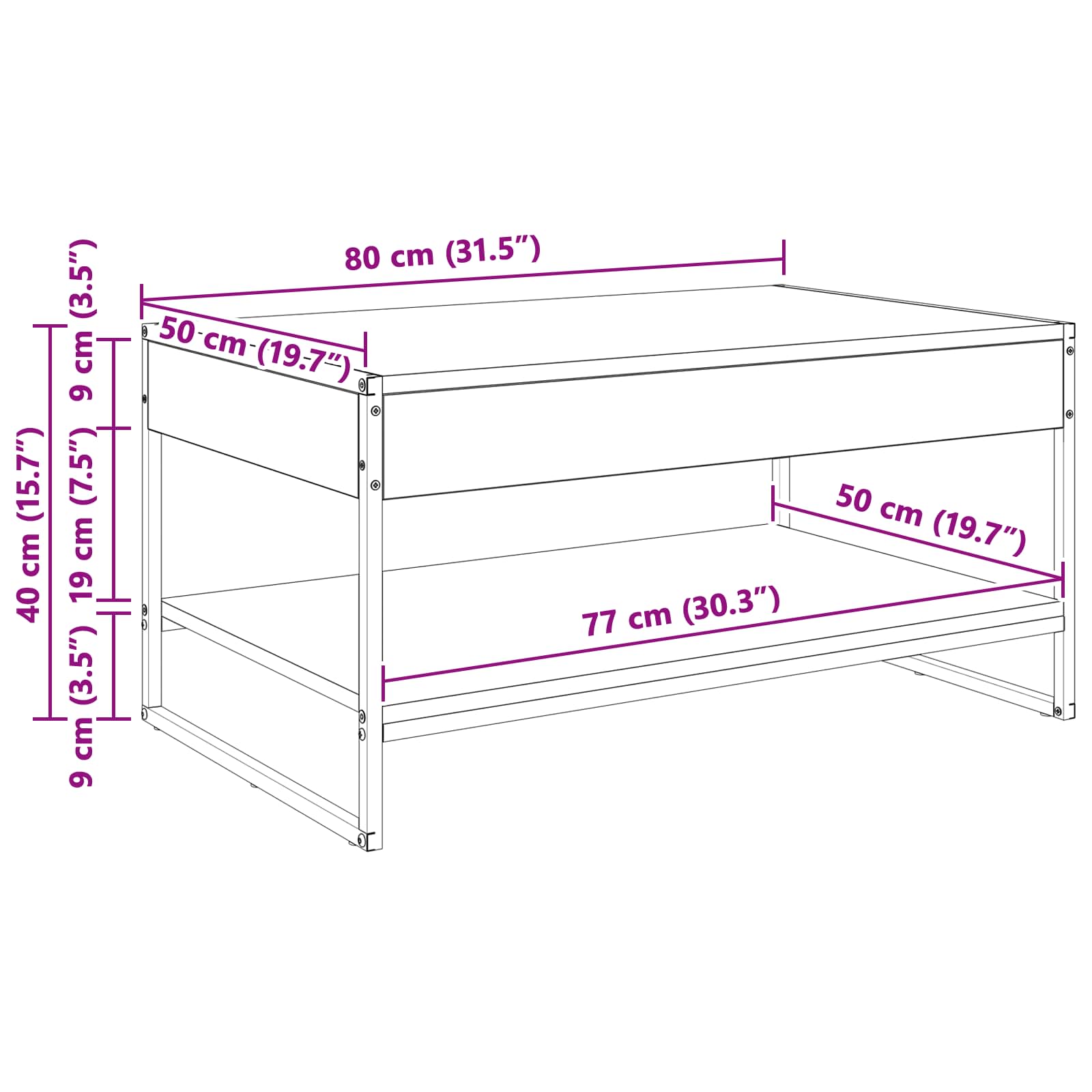 Masă de cafea Sonoma 80 x 50 x 40 cm Lemn compozit GartenMobel Dekor