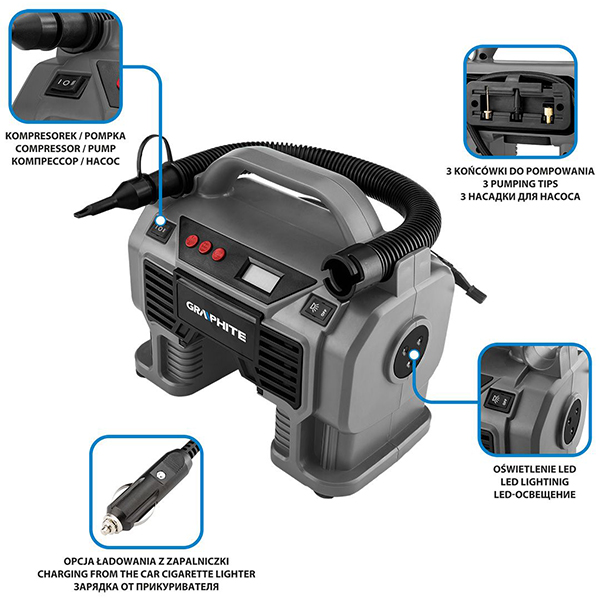 Compresorul compatibil cu acumulator 18V Energy+ GRAPHITE 58G113 HardWork ToolsRange