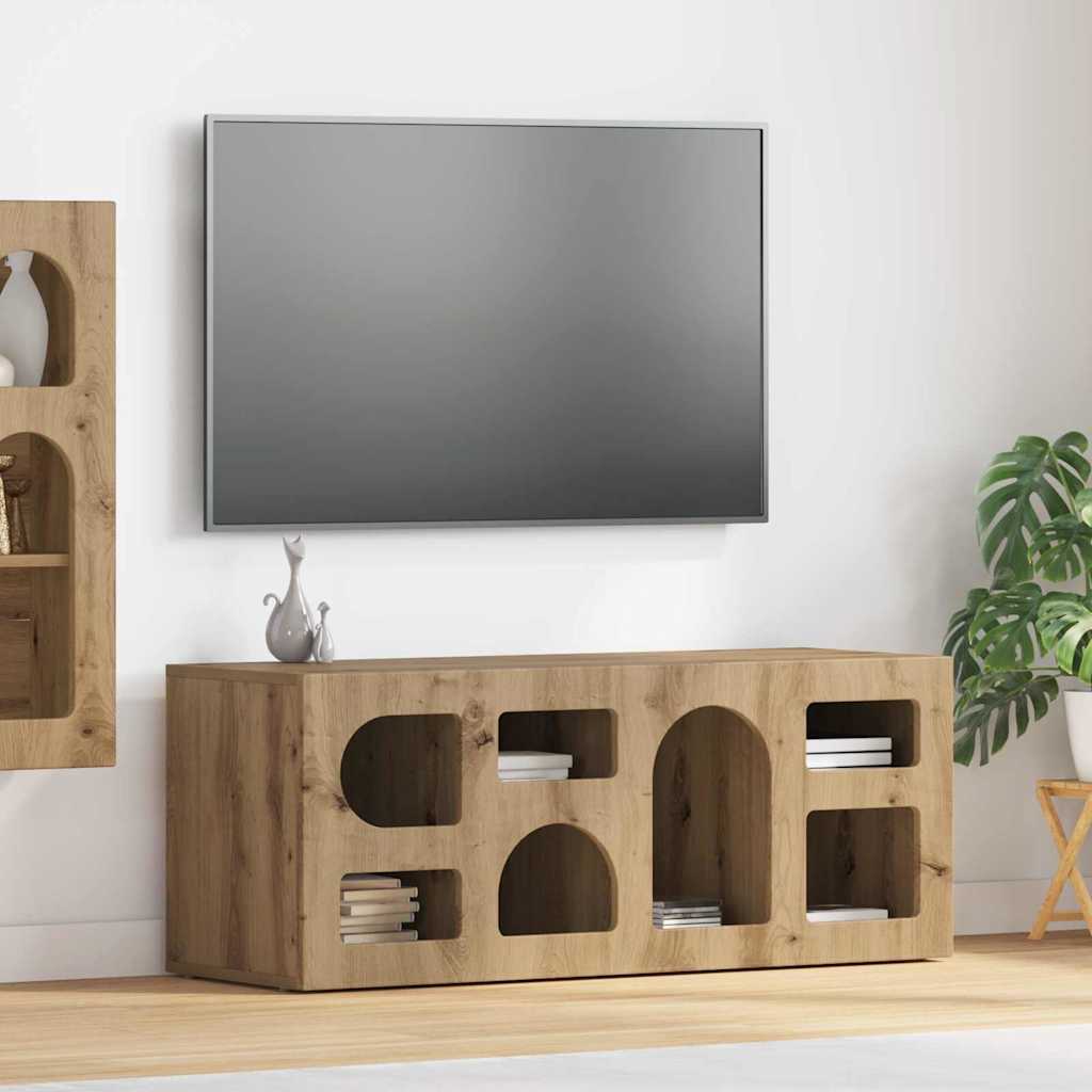 Cabinet TV Stejar Artizanal 100 x 35 x 40 cm Lemn compozit GartenMobel Dekor