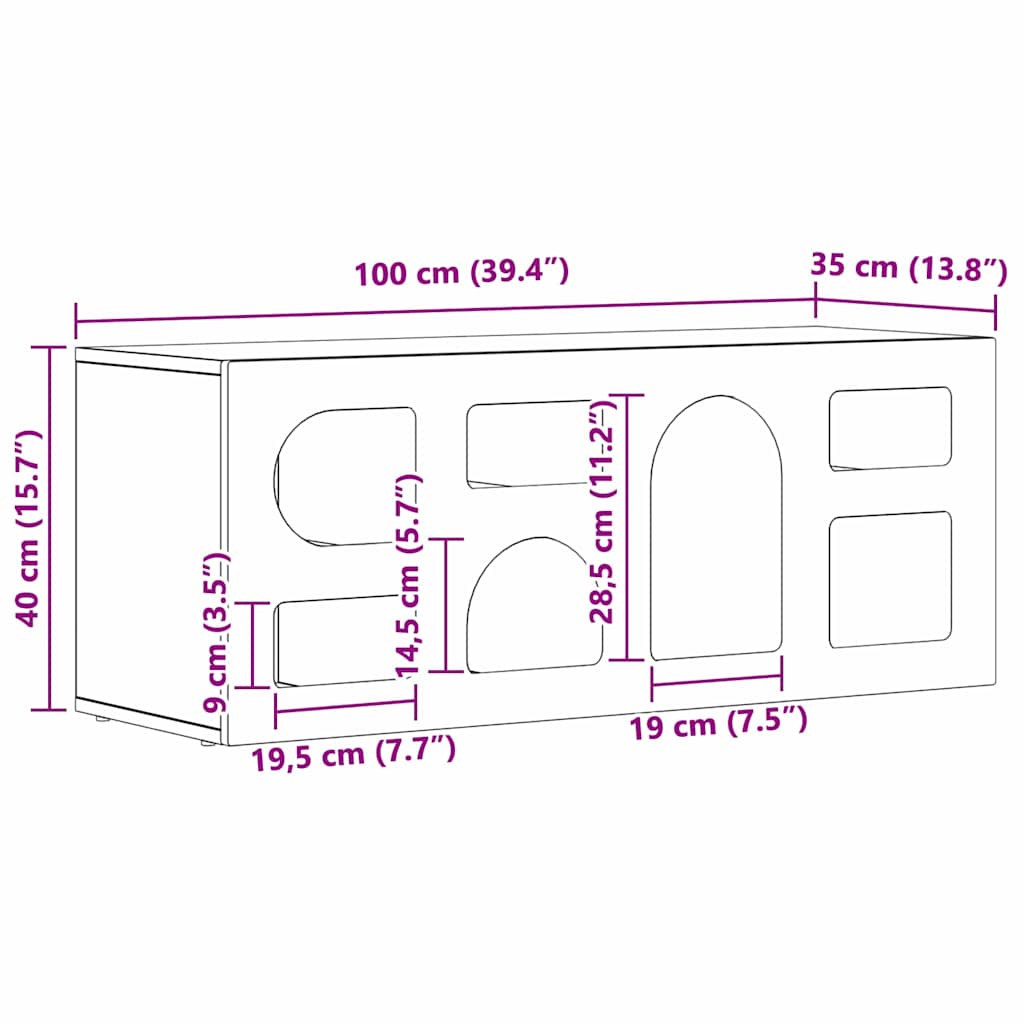 Cabinet TV Stejar Artizanal 100 x 35 x 40 cm Lemn compozit GartenMobel Dekor