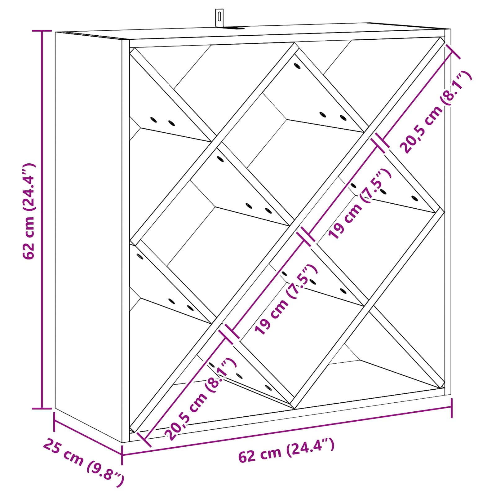 Raft pentru vin 2 pcs Alb 62 x 25 x 62 cm Lemn de pin masiv GartenMobel Dekor