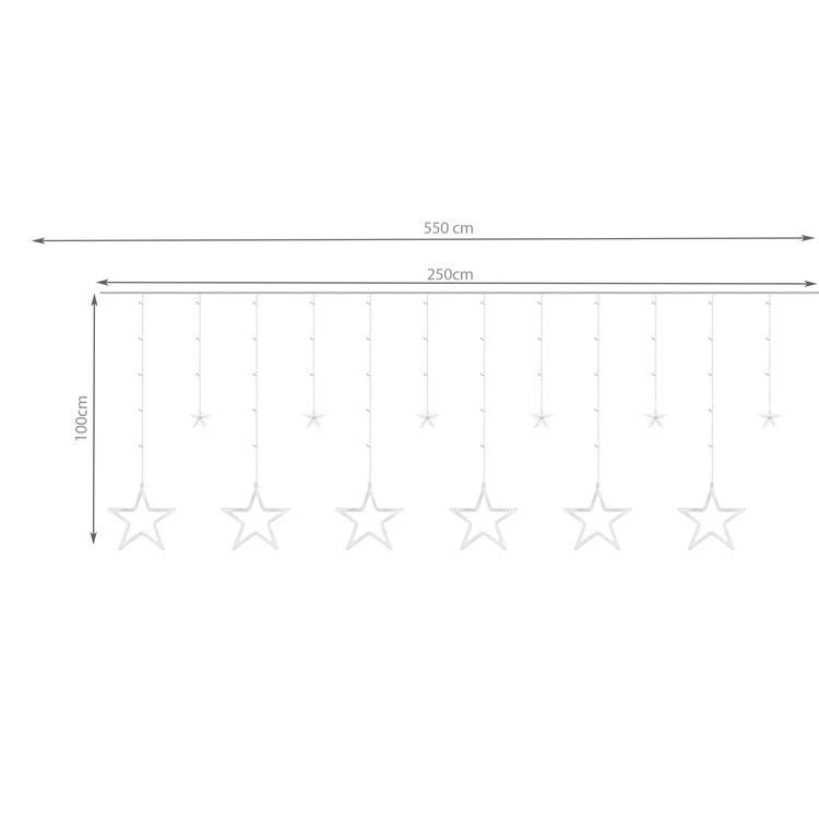 Instalatie luminoasa tip perdea, model stea mare, alb cald, 8 moduri iluminare, interior-exterior, IP44, 138 LED, 2.5 m GartenVIP DiyLine