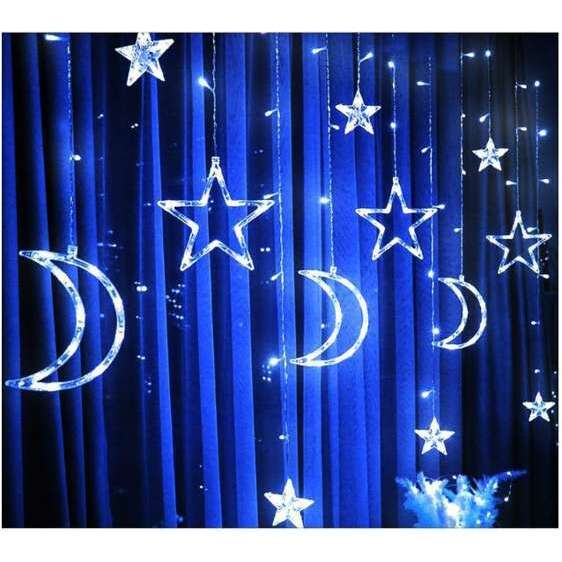 Instalatie luminoasa tip perdea, model stea si luna, alb rece, 8 moduri iluminare, interior-exterior, IP44, 138 LED, 2.5 m GartenVIP DiyLine