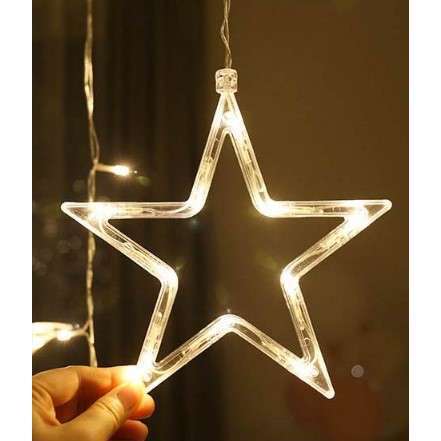 Instalatie luminoasa tip perdea, model stea si luna, alb rece, 8 moduri iluminare, interior-exterior, IP44, 138 LED, 2.5 m GartenVIP DiyLine