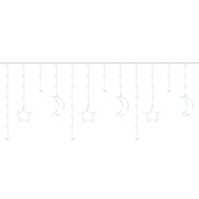 Instalatie luminoasa tip perdea, model stea si luna, alb rece, 8 moduri iluminare, interior-exterior, IP44, 138 LED, 2.5 m GartenVIP DiyLine