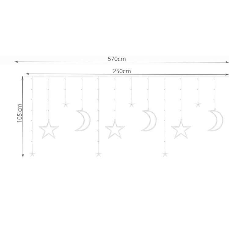Instalatie luminoasa tip perdea, model stea si luna, alb rece, 8 moduri iluminare, interior-exterior, IP44, 138 LED, 2.5 m GartenVIP DiyLine