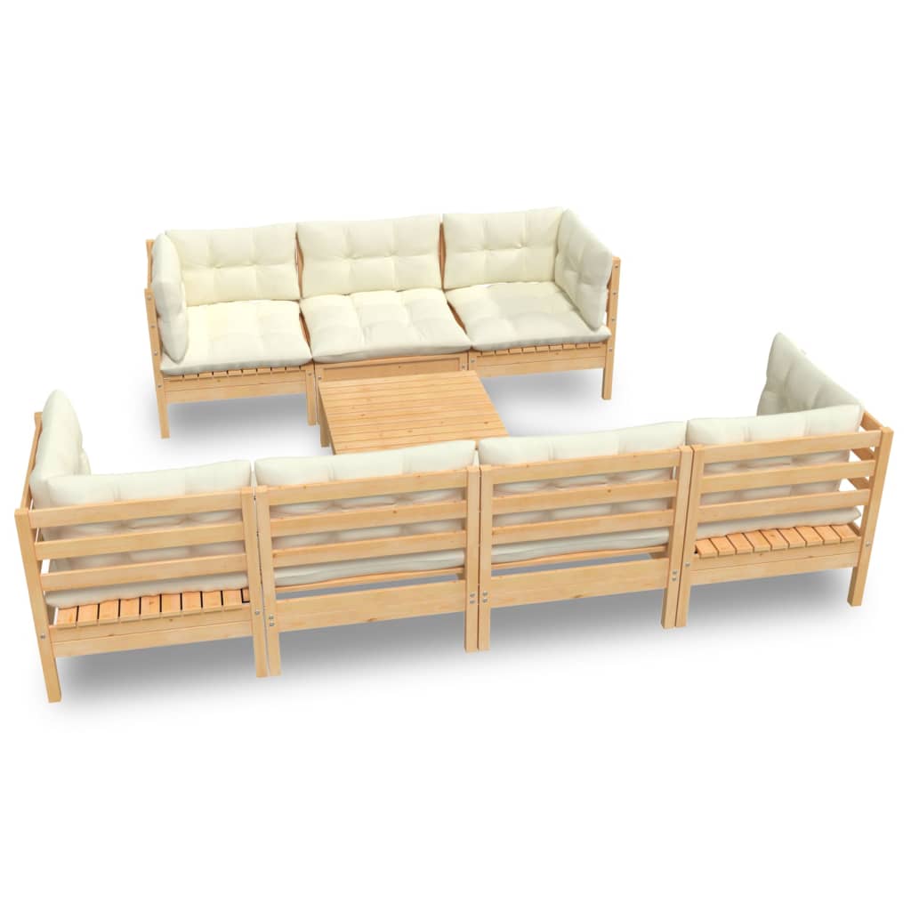 Set mobilier de grădină cu perne crem, 8 piese, lemn masiv pin GartenMobel Dekor