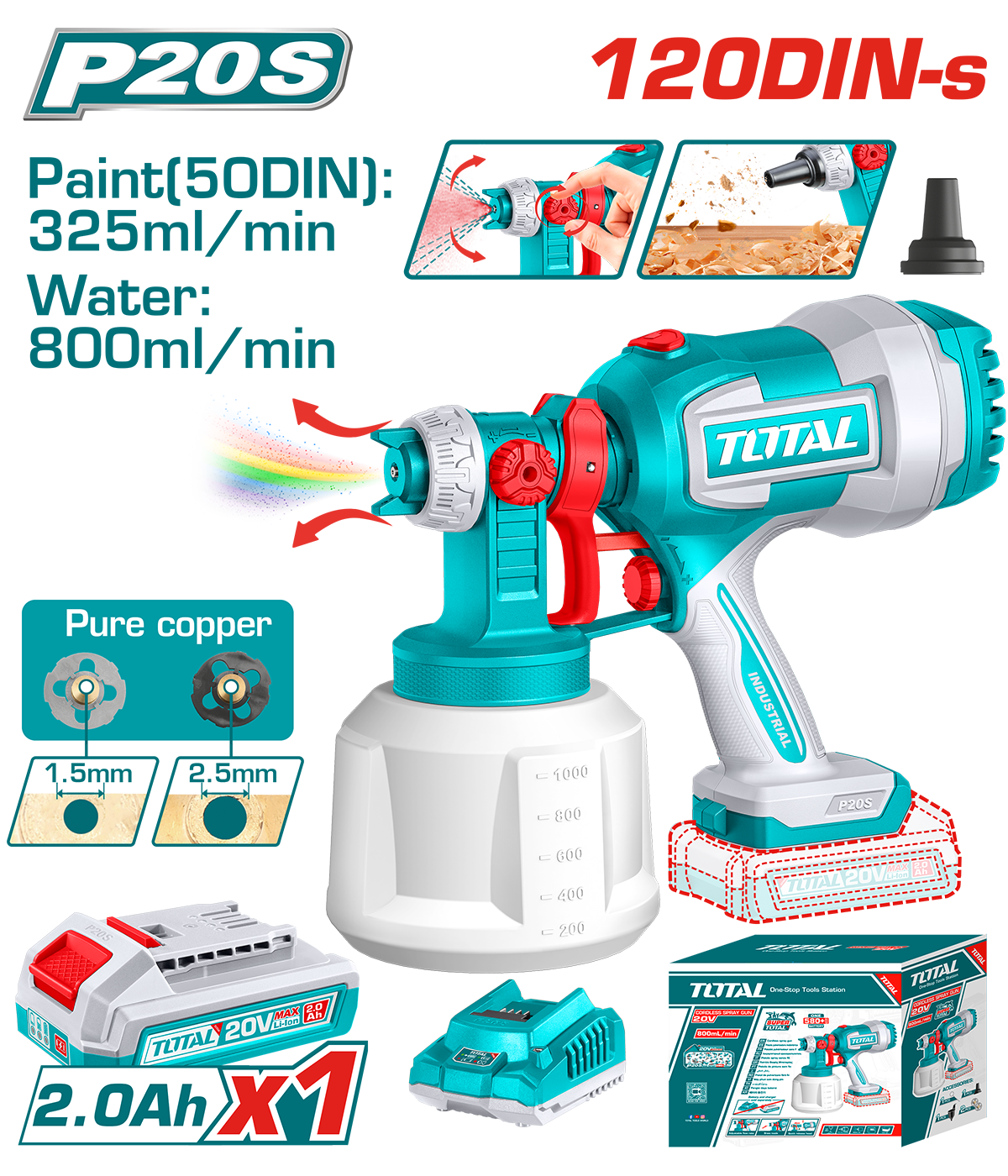 TOTAL - PISTOL DE VOPSIT - 800ML - LI-ION - 20V (INCLUDE ACUMULATOR SI INCARCATOR) PowerTool TopQuality