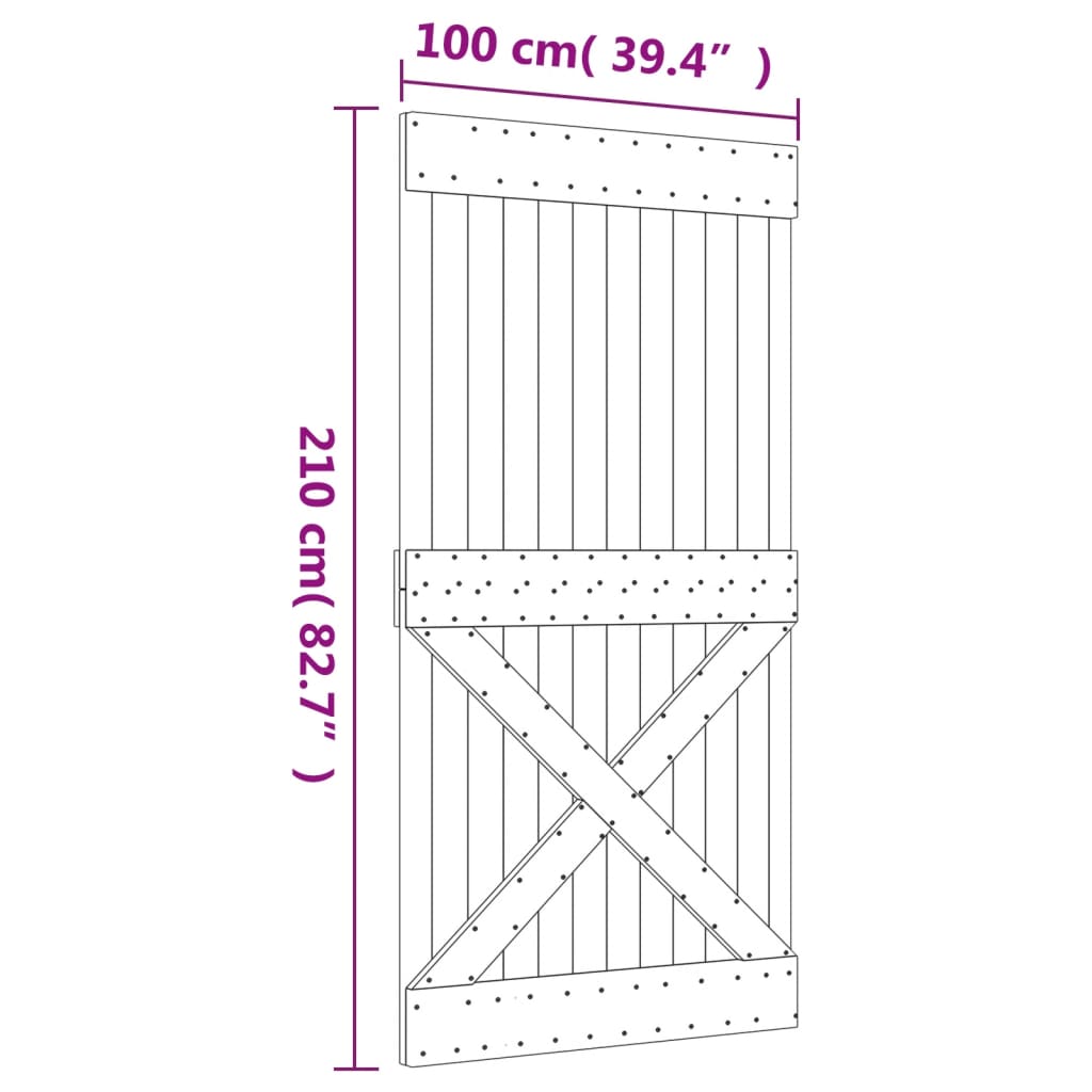 Ușă glisantă cu set feronerie, 100x210 cm, lemn masiv de pin GartenMobel Dekor