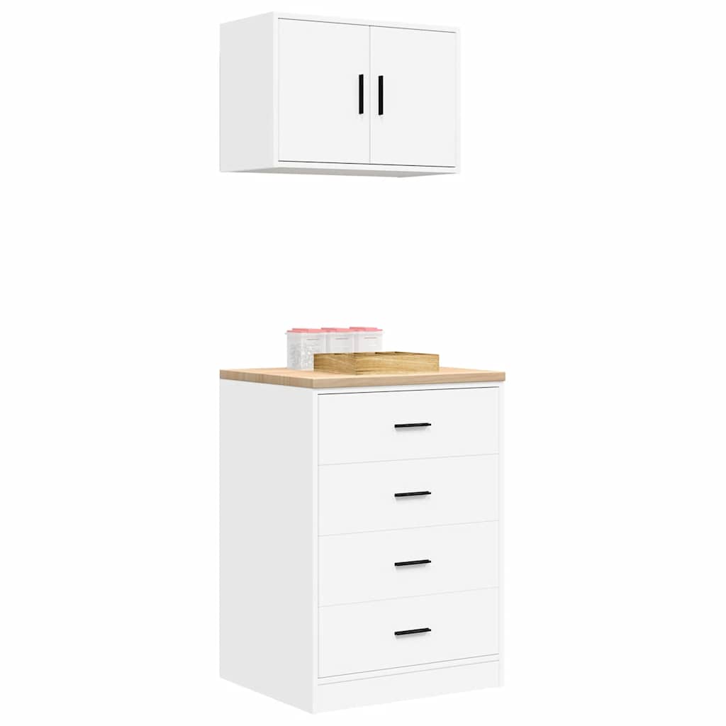 Dulapuri de garaj 2 buc Lemn artificial alb GartenMobel Dekor