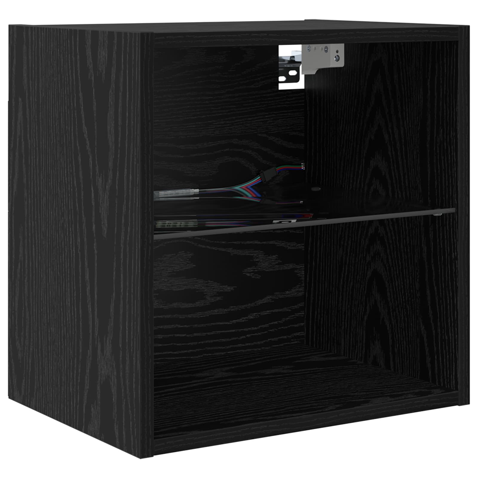 Cabinet TV cu lumini cu bandă LED 8 pcs Stejar Negru Sticlă GartenMobel Dekor