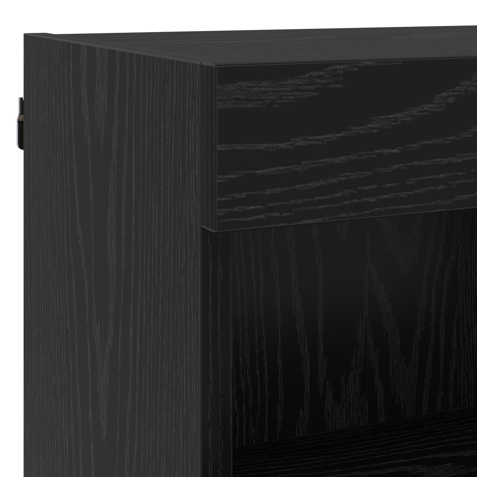 Cabinet TV cu lumini cu bandă LED 8 pcs Stejar Negru Sticlă GartenMobel Dekor