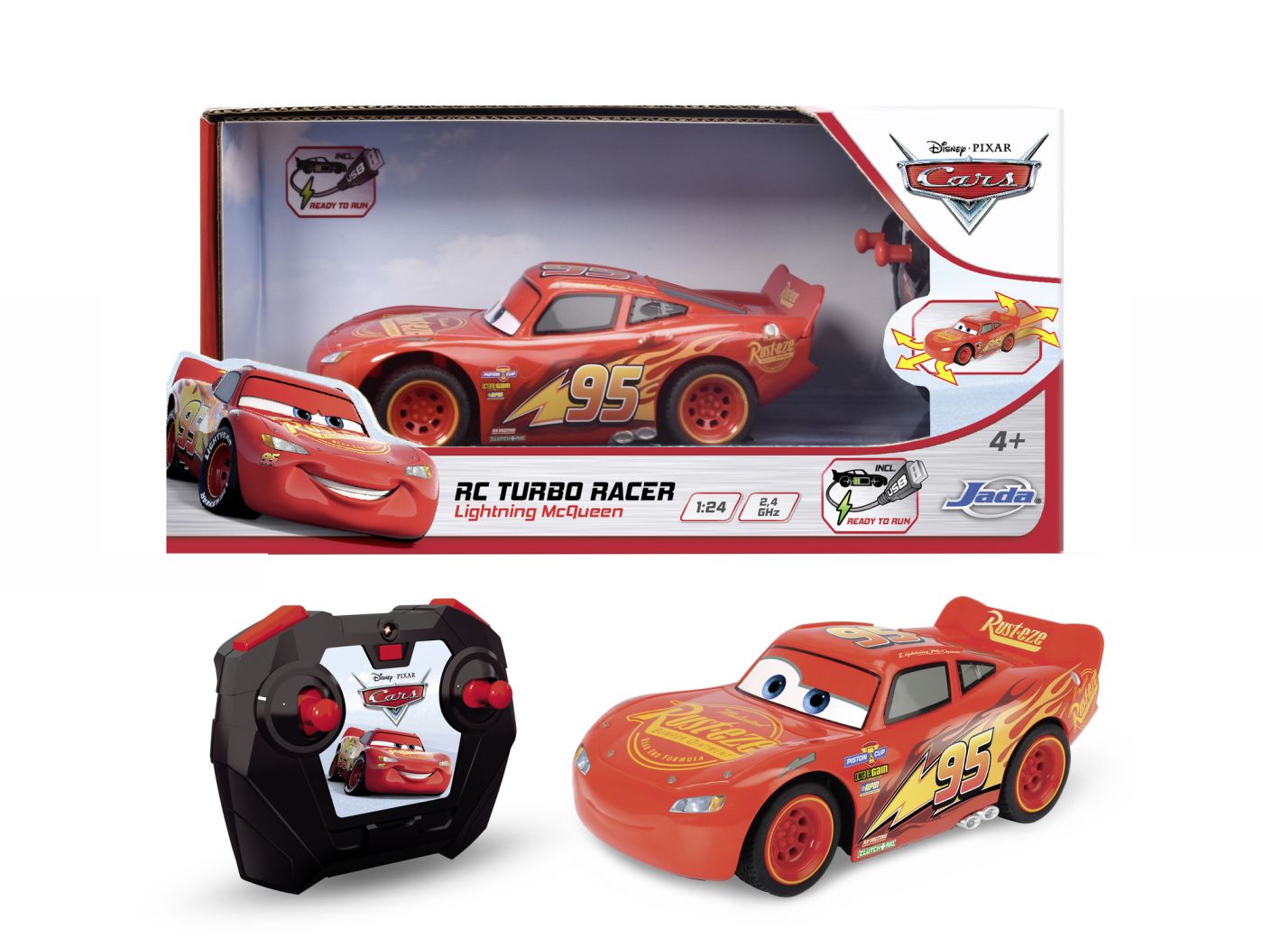 JADA CARS TURBO RACER MASINA CU TELECOMANDA FULGER MCQUEEN SCARA 1 LA 24 SuperHeroes ToysZone