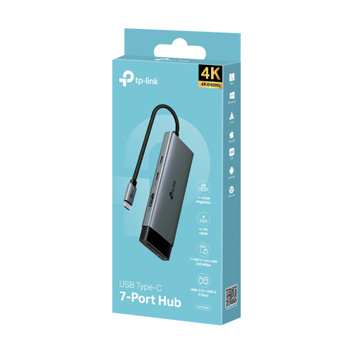 Hub USB-C 7-in-1, Power Delivery 100W, HDMI, Cititor carduri, Transfer date - TP-Link UH7020C SafetyGuard Surveillance