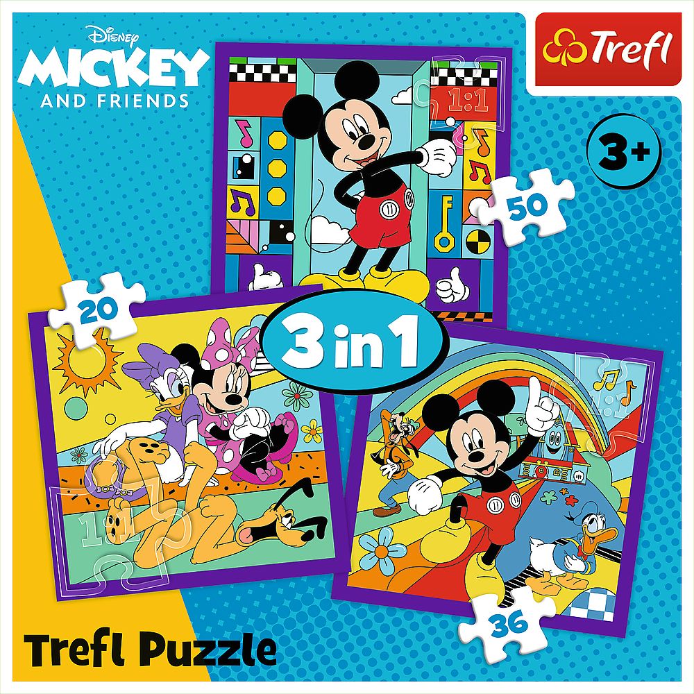 PUZZLE TREFL 3IN1 MICKEY MOUSE SI PRIETENII MICKEY SI ECHIPA LUI VESELA SuperHeroes ToysZone