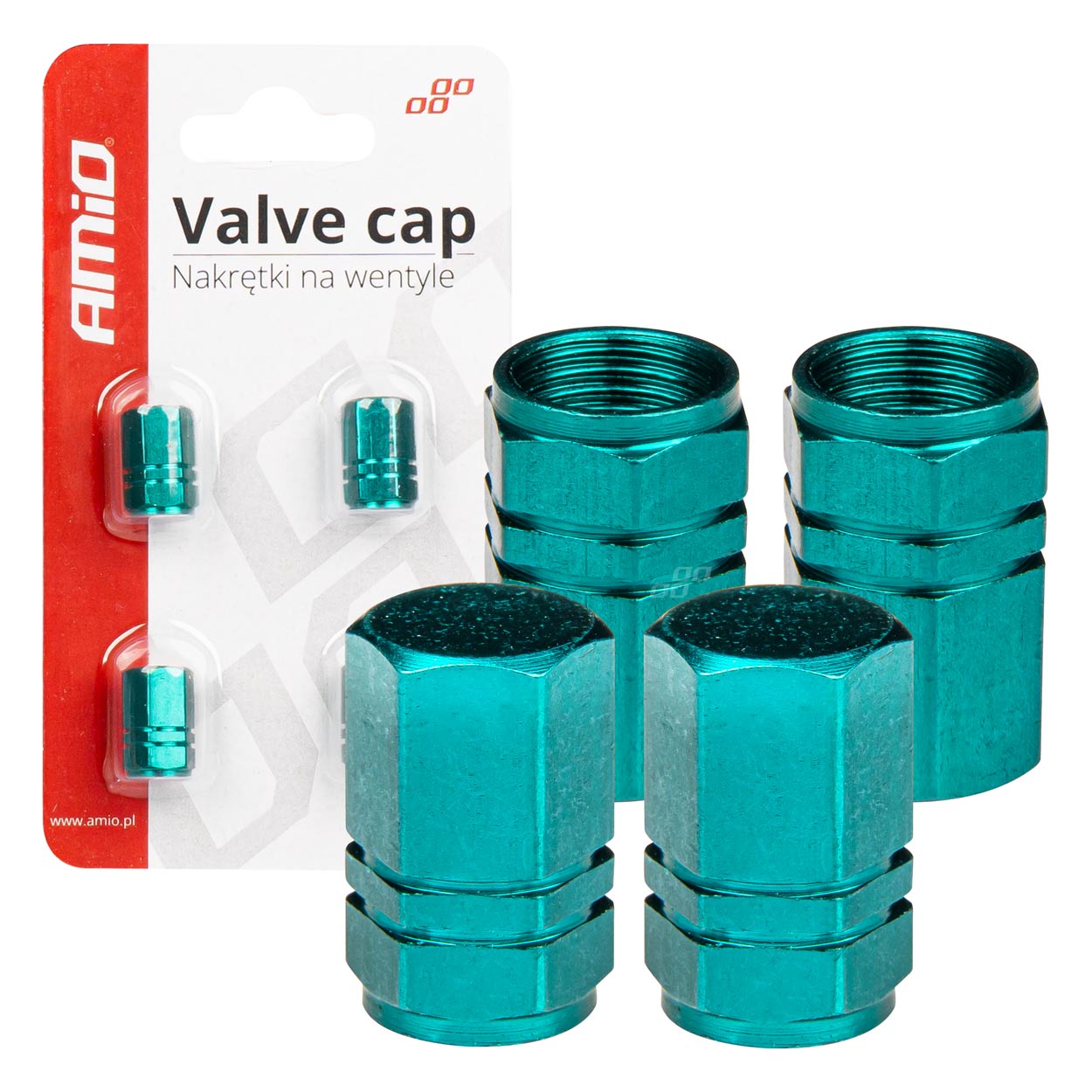 Set 4 capacele auto pentru ventil, din aluminiu, model Hexagon, culoare Verde FAVLine Selection