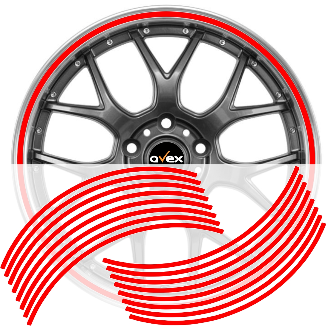 Set 16 inele din autocolant pentru jante culoare Rosu Lucios FAVLine Selection