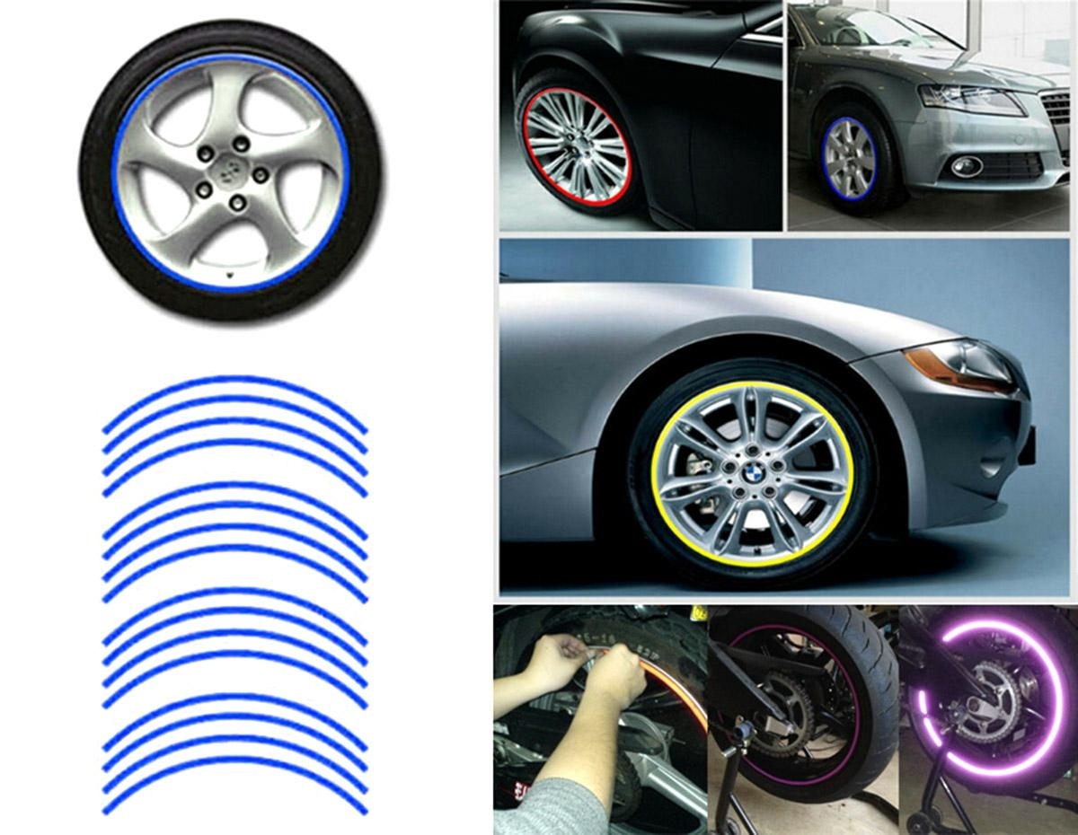 Set 16 ornamente Reflectorizante pentru jante auto, moto, culoare Albastra FAVLine Selection