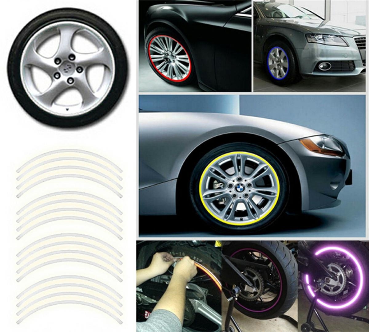 Set 16 ornamente Reflectorizante pentru jante auto, moto, culoare Argintiu FAVLine Selection